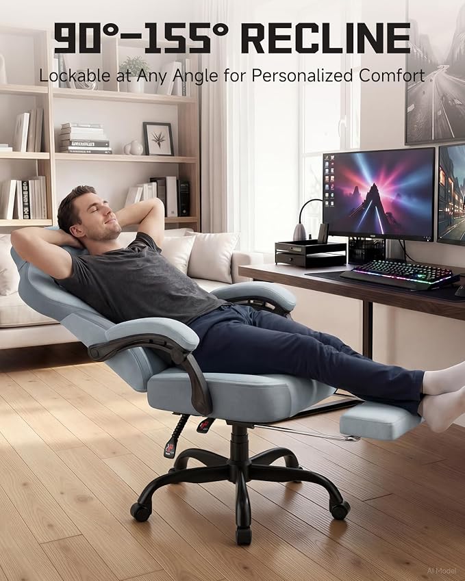 GTPLAYER Gaming Chair for Adults, Ergonomic High Back Chair with Footrest | Big & Tall Computer Video Gaming Chair, Comfort Wide Seat with Lumbar Support for Big/Tall, Office/Home, Velvet, Blue - Image 6