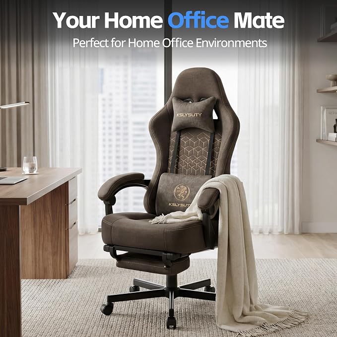 Desk Computer Gaming Chair - Ergonomic Game Office Chair with Extended Footrest and Massage Lumbar Support, Home Gamer Video Game Chairs with Spring Cushion for Adults (Pro Grey Leather) - Image 9