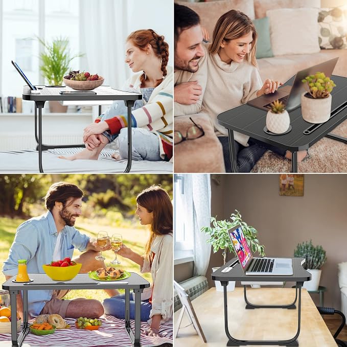 Fayquaze Laptop Bed Desk, Portable Foldable Laptop Bed Table with USB Charge Port Storage Drawer and Cup Holder, Lap Desk Notebook Stand Tray Table Serving Tray for Eating, Reading and Working - Image 6