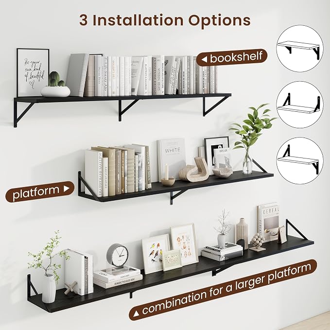 Axeman Deep Floating Shelves, 55'' x 10'' Black Wall Shelves Set of 2 - Image 4