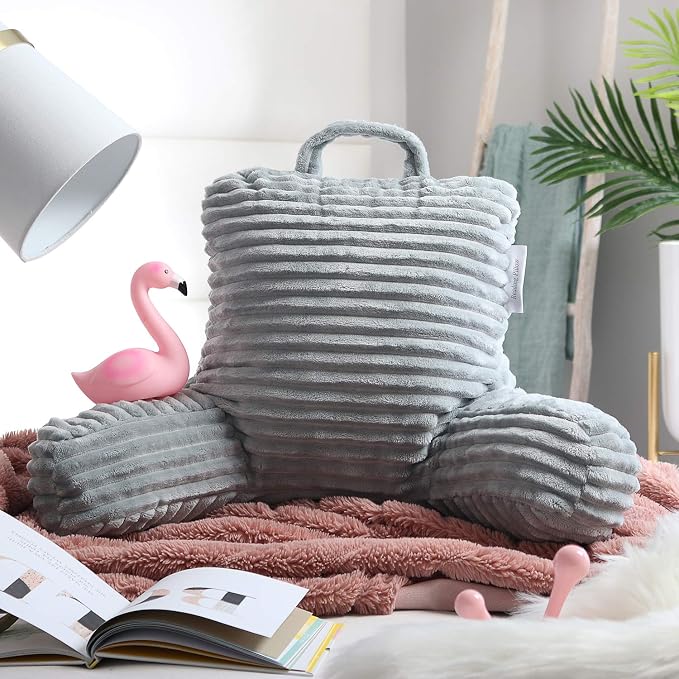 Nestl Reading Pillow for Kids & Teens with Shredded Memory Foam, Luxe Cut Plush Backrest Pillows for Reading and Gaming, For use on Couch, Bed, Floor, Adjustable Support with Washable Cover Light Grey - Image 7