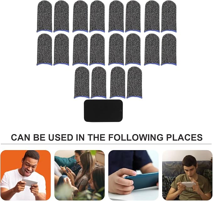 10 Pairs Blue Fiber Gaming Finger Sleeves with Sweat-Resistant Anti-Slip Finger Protectors for Mobile Gamers, High Sensitivity Touch Thumb Covers with Metal Storage Case - Image 3