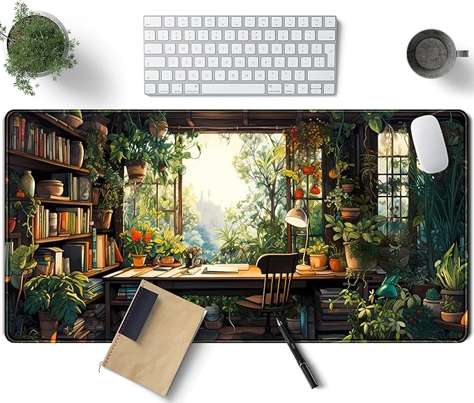 Green Plant Lovers Cute Desk Mat, Kawaii Desk Pad XXL Large Extended Lofi Mouse Pad Gaming Anime Mousepad, Big Laptop Computer Keyboard and Mouse Mat for Girl Women Office Desk Decor 31.5x15.7 in by TENG+DA+QING