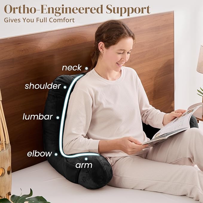 Sasttie Reading Pillow for Bed, Back Pillow for Sitting Up, Black - Image 4