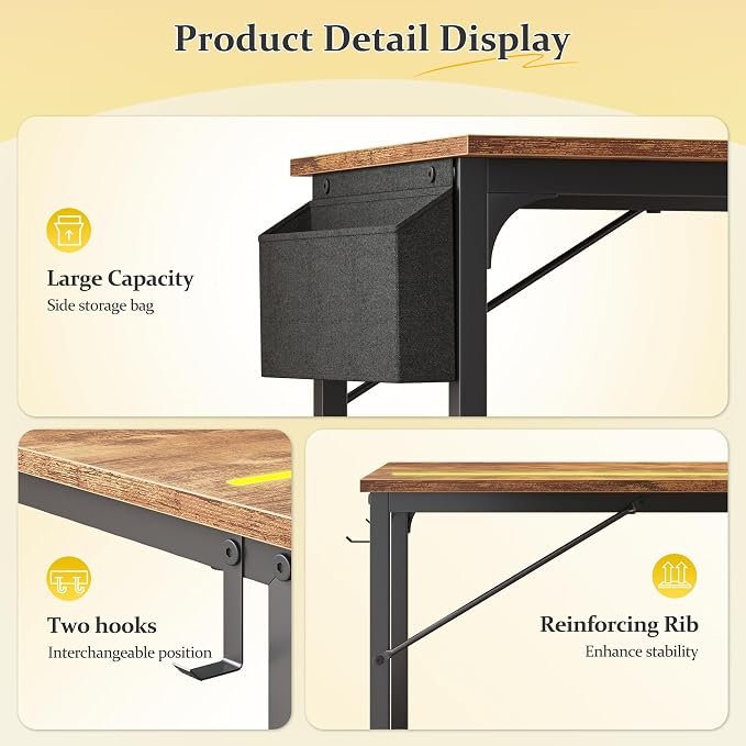 DurayLoly 48" Computer Desk with Waterproof LED Lights for Bedroom,Brown - Image 9