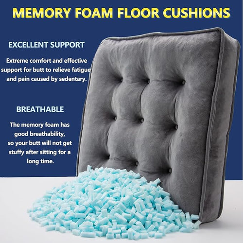 1 MIDDLE ONE Floor Pillow Set of 4, Memory Foam Meditation Cushion, Floor Cushions for Adults Sitting, Large Square Seat Cushions for Yoga, Living Room, 20x20 Inch (Grey) - Image 2