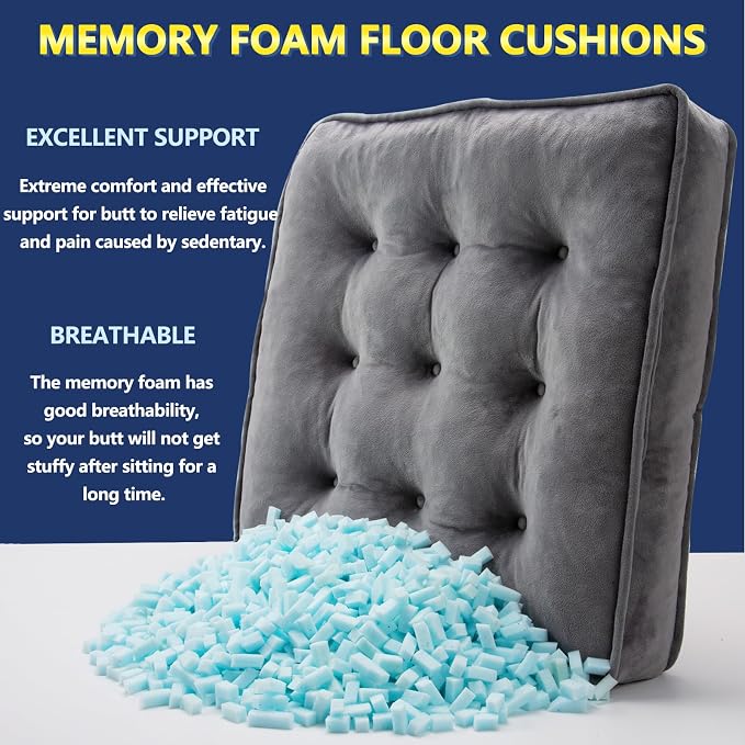 1 MIDDLE ONE Floor Pillow Set of 2, Memory Foam Meditation Cushion, Floor Cushions for Adults Sitting, Large Square Seat Cushions for Yoga, Living Room, 22x22 Inch (Grey) - Image 5