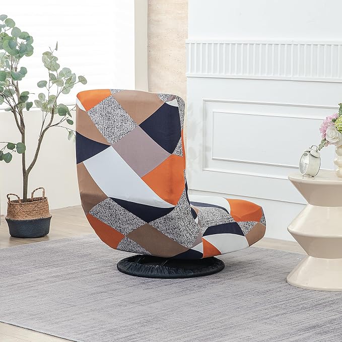 Stretch Swivel Floor Gaming Chair Slipcover - Printed Reclining Folding Protective Lounge Rocker Seat Cover,1 Pack,10 - Image 5