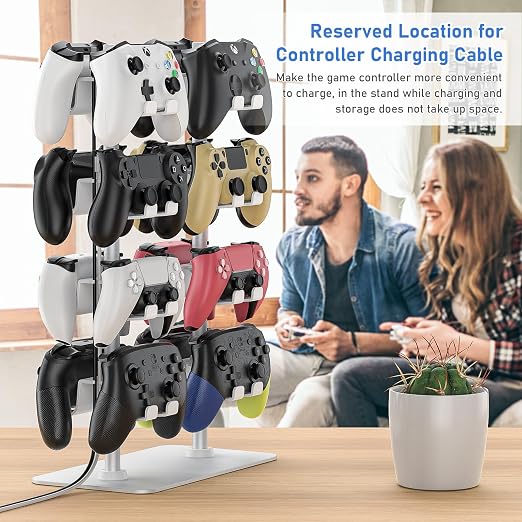 MANMUVIMO Controller Holder for 16 Xbox PS5 PS4 Gaming Controller, Video Game Controller Holder Headphone Stand for Desk, Gamer Gifts for Men, Gaming Room Accessories Maximum Organizer (White) - Image 7