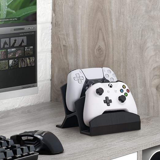 BRAINWAVZ Dual Game Controller Holder Desktop Stand - for PS5, Xbox Series X, One, PS4, Switch, PC, Gamepads & More UGDS06, Black - Image 9