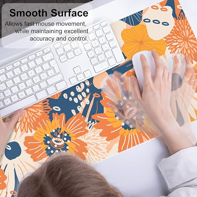 QiyI PU Leather Large Mouse Pad, Office Decor, 31.5" x 11.8", Orange Flower | Desk Décor Accessories, Extended Size, Waterproof & Easy to Clean, Smooth Surface, Non Slip Desk Organization - Image 4