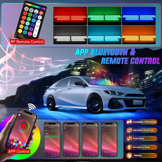 Nilight 8PCS Aluminum RGBW Underglow LED Strip Lights with APP & Remote - Image 3
