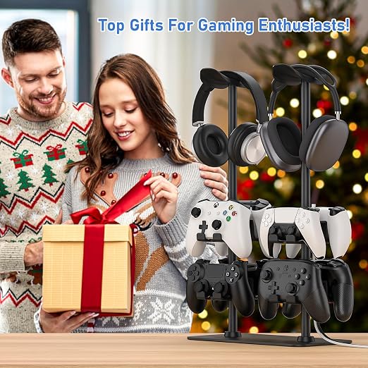 MANMUVIMO Headset Stand Controller Holder for 2 Headset and 8 Controller, Headphone Stand Gaming Controller Holder for PS5 Xbox Airpods Beats Bose, Gaming Room Accessories, Gamer Gifts for Men - Image 9
