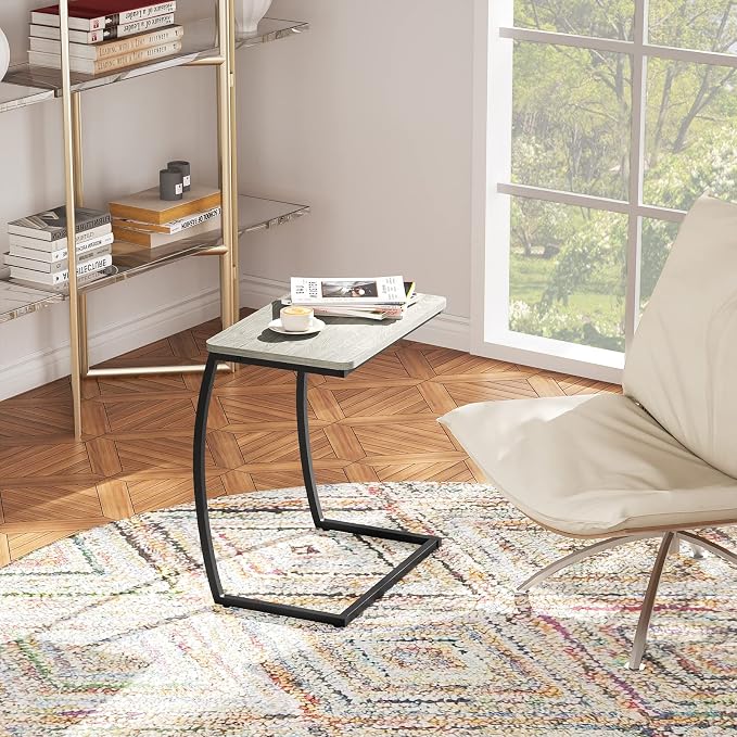 SRIWATANA Light Grey C Shaped Side Table, End Table for Sofa Couch Bedside - Image 4
