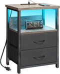 Fixwal Night Stand with Charging Station, Led Nightstand, 2 Fabric Drawers by Fixwal