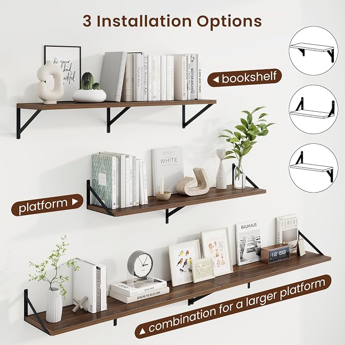 Axeman Deep Floating Shelves, 40'' x 10'' Walnut Wall Shelves Set of 2 - Image 4
