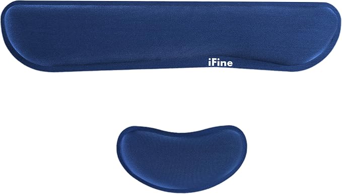 iFine Upgrade Enlarged Memory Foam Set Keyboard & Mouse Wrist Rest Pad Cushion Support for Computer, Laptop, Mac, Durable and Comfortable For Office or Home– Pain Relief Stress-free Typing (Navy Blue) by iFine