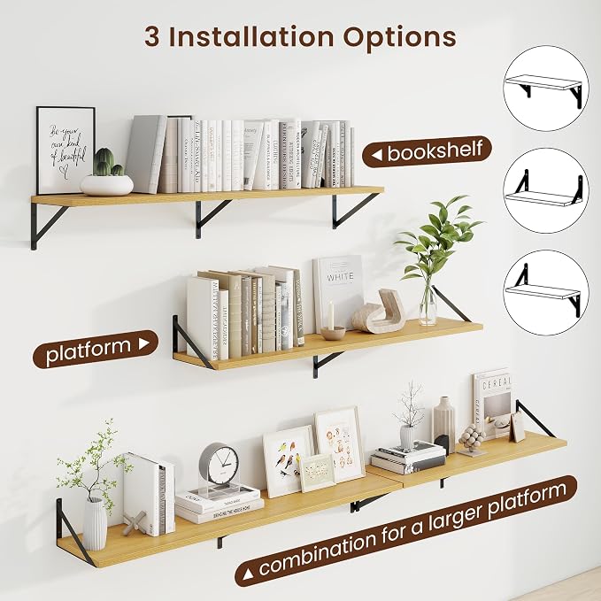 Axeman Deep Floating Shelves, 48'' x 10'' Oak Wall Shelves Set of 2 - Image 4