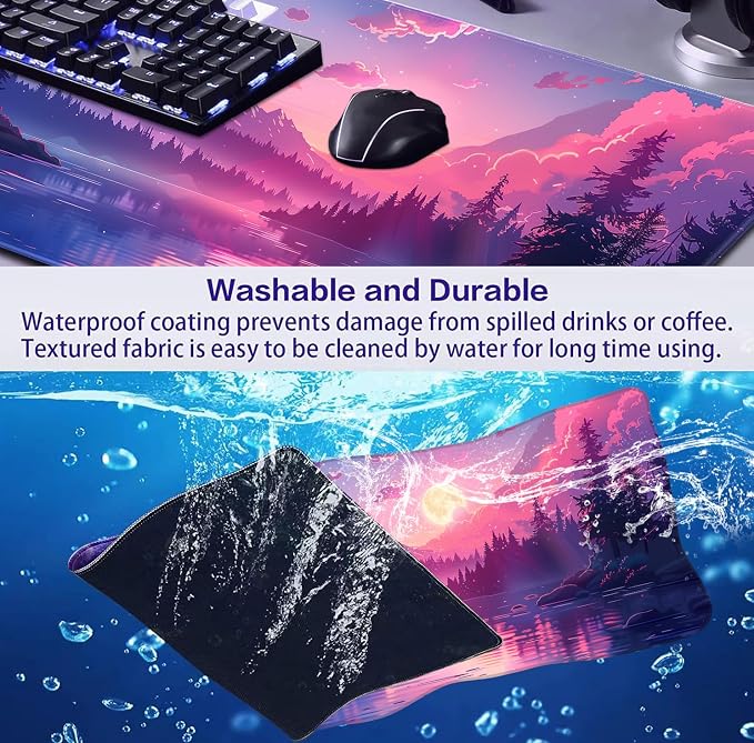 Sunset Mountain Landscape Extended Mouse Pad Game Office Sewing Table Mat | Large Extended Mouse Pad; Full Desk Coverage; Waterproof Coating; Stable Anti-Slide Base For Gaming, Office, Study Daily Use - Image 6