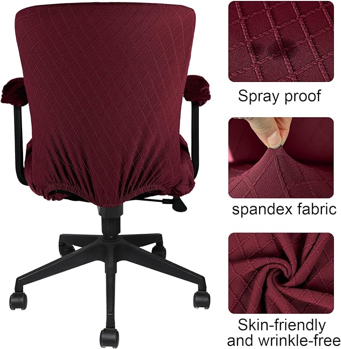 Tallew 4 Pcs Office Chair Covers Set Computer Universal Protective Stretchable Chair Seat Covers Desk Armrest Slipcovers Pads Office Cushion Backrest for Rotating(Wine Red) - Image 5