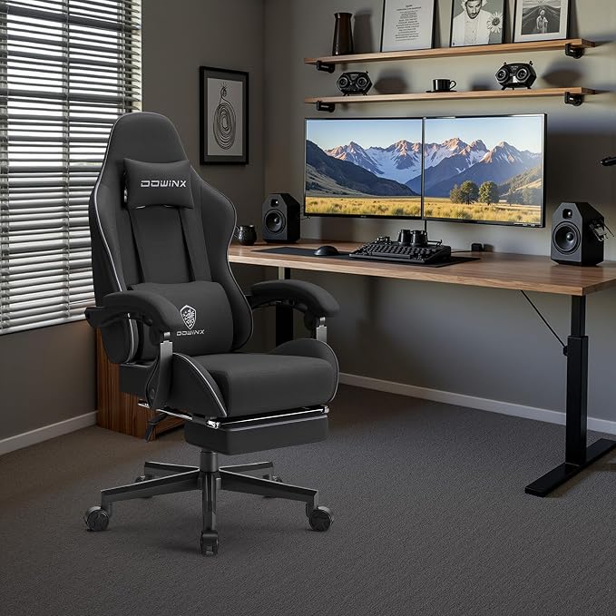 Dowinx Gaming Chair Fabric with Pocket Spring Cushion, Massage Game Chair Cloth with Headrest, Ergonomic Computer Chair with Footrest 290LBS, Black - Image 9