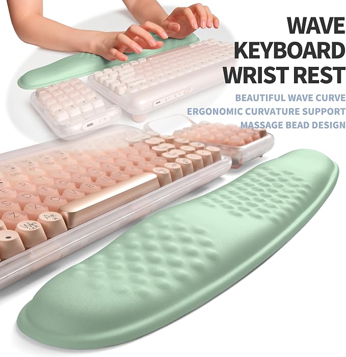 2-in-1 Ergonomic Set, Wave Keyboard Wrist Rest and Massage Slope Mouse Pad Wrist Support, Rebound Memory Foam for Relieve Carpal Tunnel Syndrome and Wrist Pain (Light Green) - Image 2
