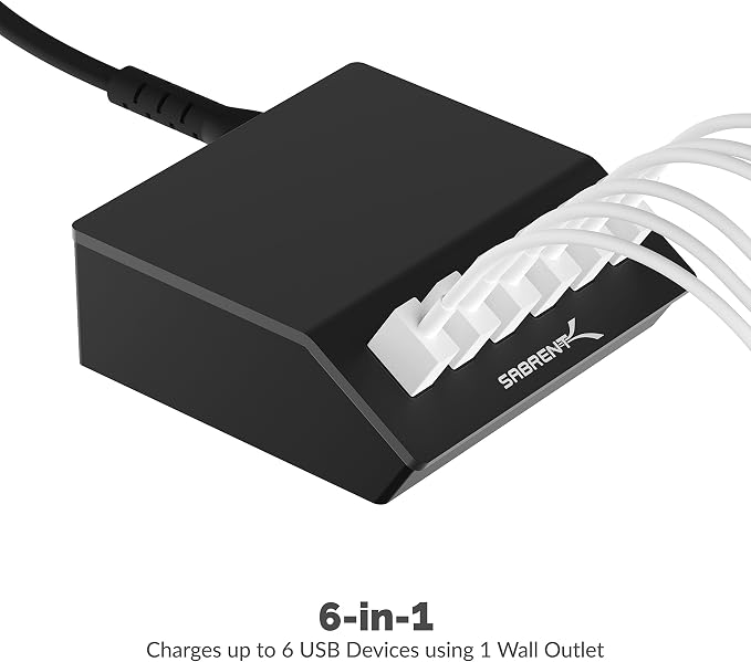 SABRENT 60W 6-Port USB Charging Station, Auto-Detect, UL (AX-FLCH-B) - Image 2