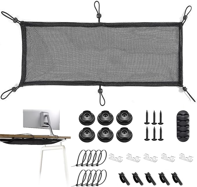 Cable Management Mesh Under Desk Kit, Privacy Net, 36PCS Table Flexible Wire Organizer, Extra Large Capacity Kit Desk, 27 x 10 Inches by CEVICANT