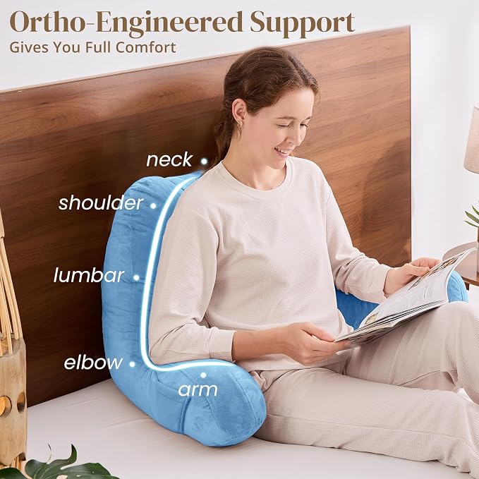 Sasttie Reading Pillow for Bed, Back Pillow for Sitting Up, Blue - Image 4