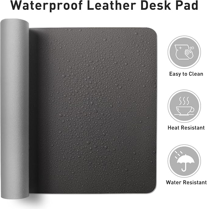 Aothia Leather Desk Pad Protector, Mouse Pad, Office Desk Mat, Non-Slip PU Leather Desk Blotter, Laptop Desk Pad, Waterproof Desk Writing Pad for Office and Home (Gray,36" x 17") (Pack of 2) - Image 7