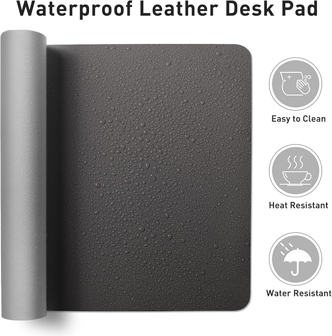 Leather Desk Pad Protector,Mouse Pad,Office Desk Mat, Non-Slip PU Leather Desk Blotter,Laptop Desk Pad,Waterproof Desk Writing Pad for Office and Home (Gray,31.5" x 15.7") - Image 6