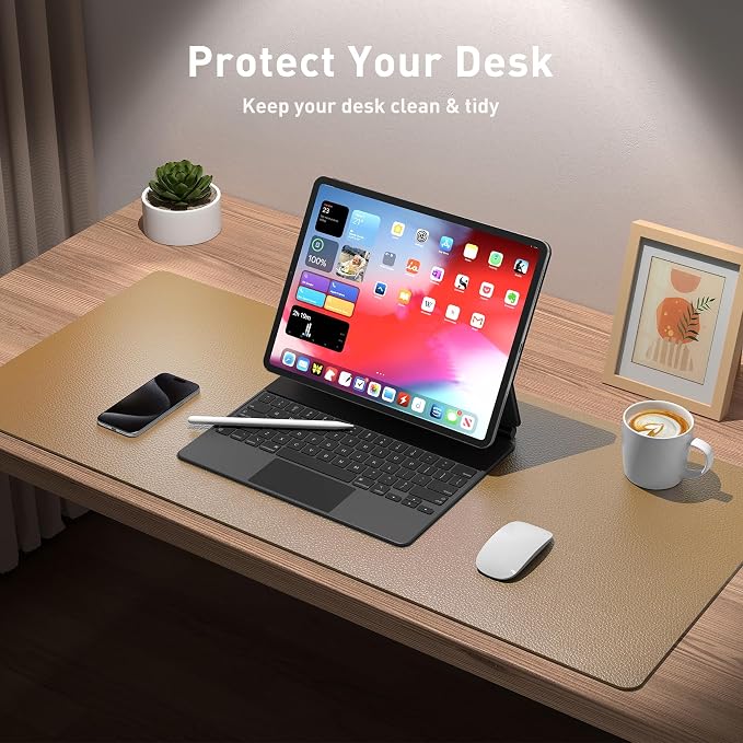 Aothia Faux Leather Desk Mat for Keyboard & Mouse (Khaki, 31.5" x 15.7") | Large desk mat for keyboard, mouse and laptop, creating a clean, organized workspace for work, study and everyday use - Image 4
