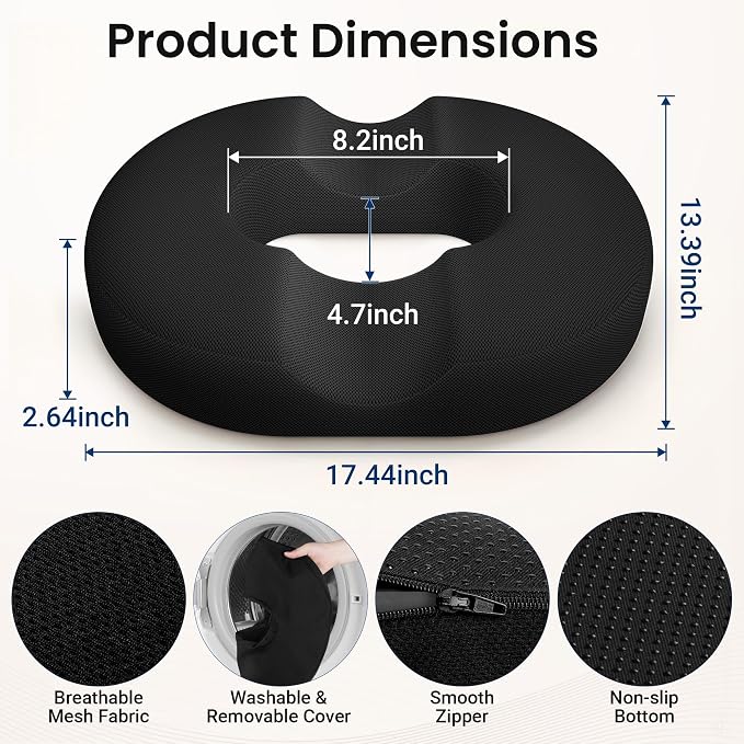 CloudBliss Donut Pillow Stadium Seat Cushion for Tailbone Pain Relief and Hemorrhoids, Memory Foam Seat Chair Cushion, Portable Seat Cushions for Bleachers, Car, Home & Office - Image 2