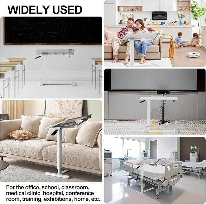 32" 0-50° Tiltable Pneumatic Adjustable Overbed Table with Wheels - Image 8