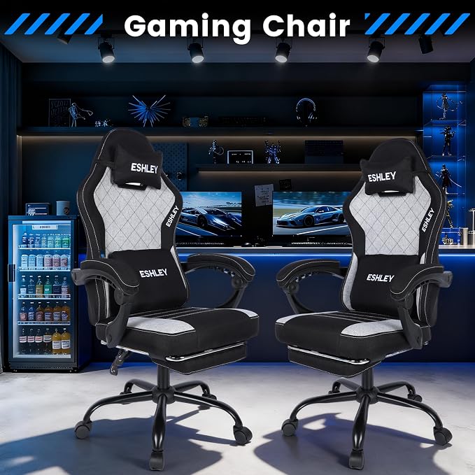 Gaming Chair, Ergonomic Computer Chair with Footrest and Lumbar Support, Height Adjustable Office Chair with 360° Swivel Seat and Headrest - Image 8