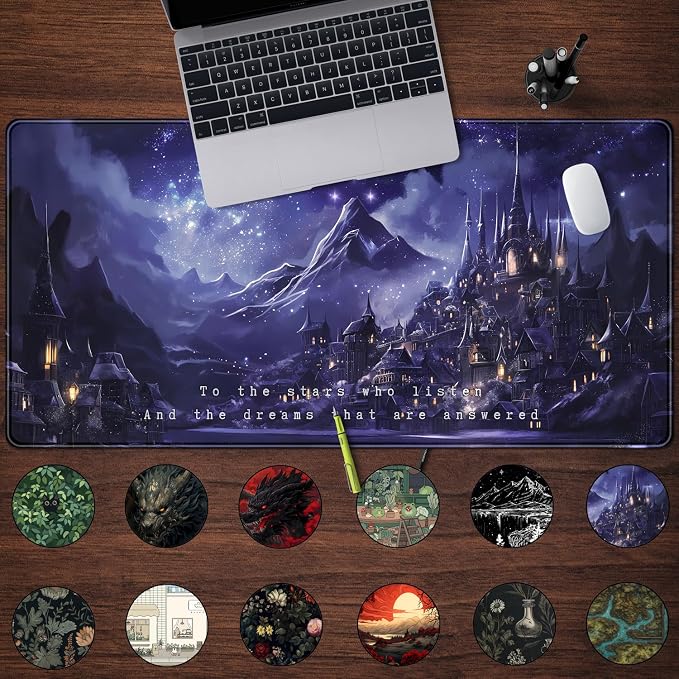 Night Purple Desk Mat Dark Academia Anime Computer Desk Keyboard Mat, 31.5 X 15.8 in Office Decor for Women Castle Aesthetics Mouse Pad XXL for Desktop Laptop Computer Mouse Gaming Pad - Image 2