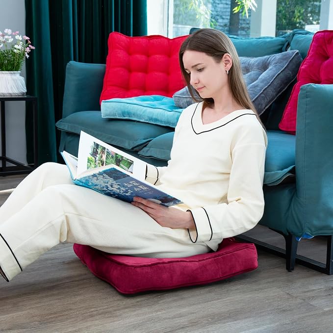 1 MIDDLE ONE Floor Pillow Set of 2, Memory Foam Meditation Cushion, Floor Cushions for Adults Sitting, Large Square Seat Cushions for Yoga, Living Room, 20x20 Inch (Burgundy) - Image 6