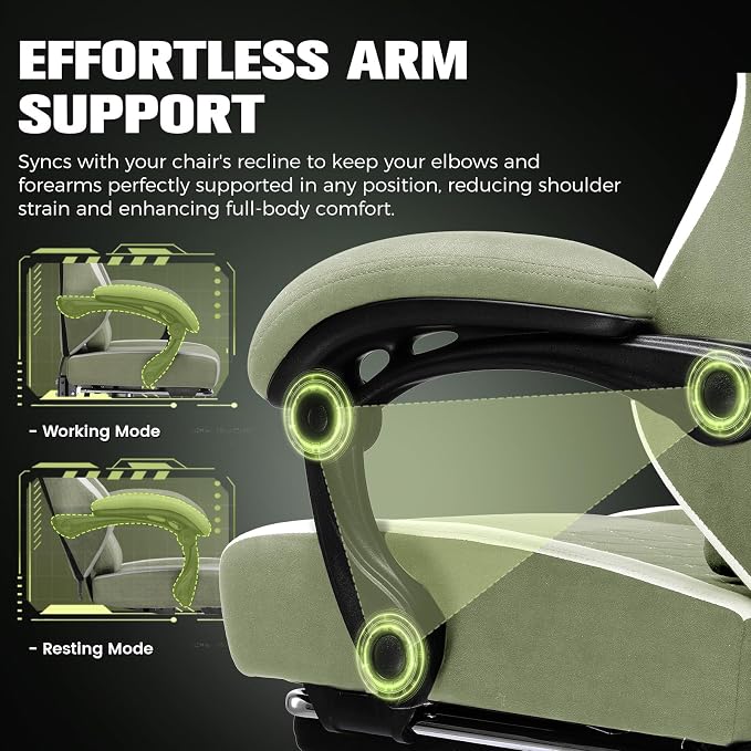 GTPLAYER Gaming Chair, Ergonomic Computer Chair with Footrest and Lumbar Support, High Back Recliner Chair 350lbs, Height Adjustable for Home Office, Green - Image 7