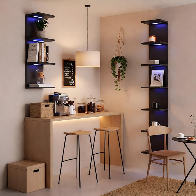 VIWODS 7 Tier Wall Shelf with Lights, Black - Image 7
