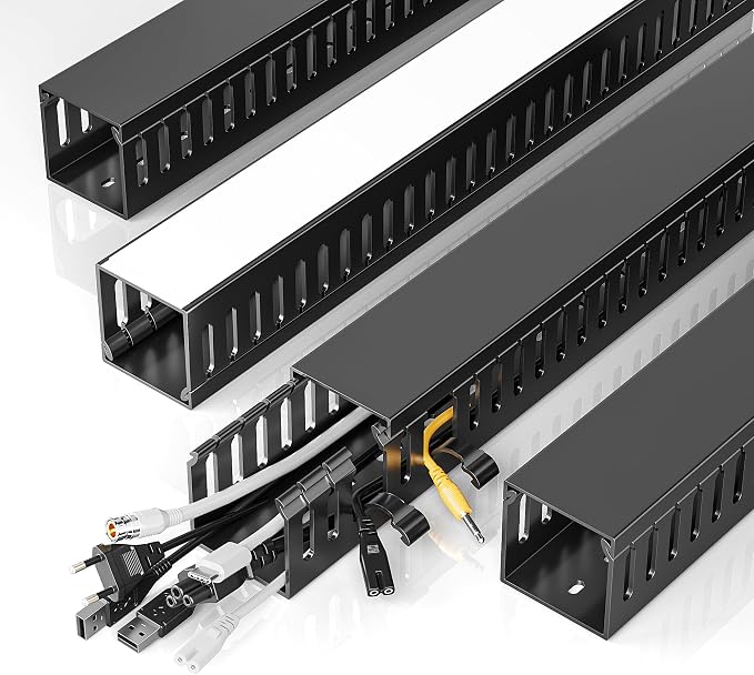 Yecaye 62.8in(4x15.7in) No-Drill Large Cable Management, Under Desk Cord Organizer with Adhesive, Open Slot Cable Raceway for Home/Office/Network, Black by Yecaye