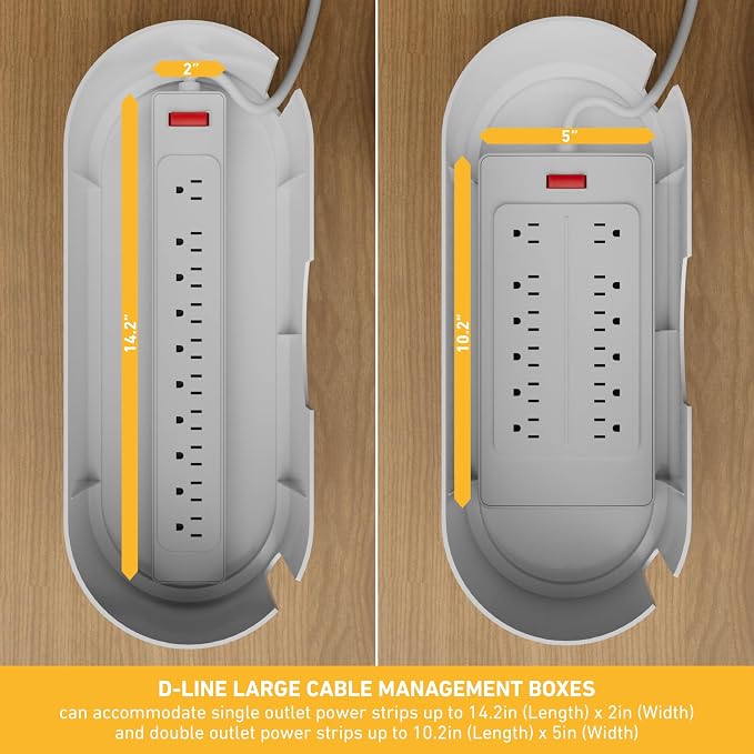 D-Line Cable Management Box, Power Strip Holder, Floor Outlet Hiders, Desk Cord Organizer, Cover TV Wires, Wire Storage, Extension Hider, Office Concealer for Cords - Large, Wood-Effect Lid - Image 3