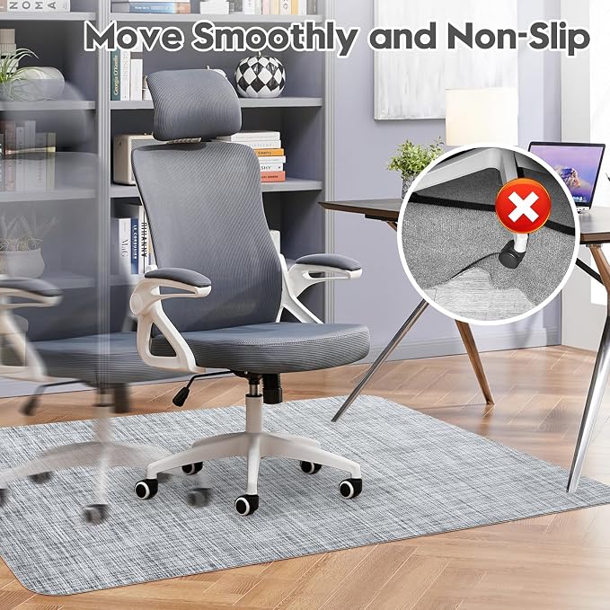 Sycoodeal Office Chair Mat for Hardwood & Tile Floor, 36" x 48" Heavy Duty Computer Gaming Chair Mat for Rolling Chairs Non-Curve, Anti-Slip, Floor Protector for Home Office (Grey) - Image 4