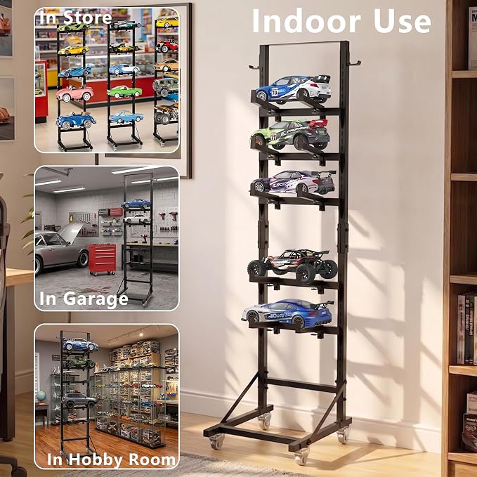 RC Car Stand Display Rack 5-Tier Storage Shelf for RC Scale Model Cars 1/6 1/8 1/10 1/12 1/18 1/24 1/32 Adjustable Width & Height Universal RC Trucks Buggies Display Shelf with Mute Wheels - Image 6