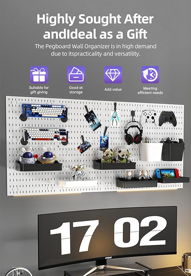 Pegboard Wall Organizer Kit, Modular Storage System, Black | 4 Modular 11.8" Pegboards with Hooks & Storage Baskets, Durable ABS/HIPS for Gaming, Office, Craft & Home Organization - Image 6