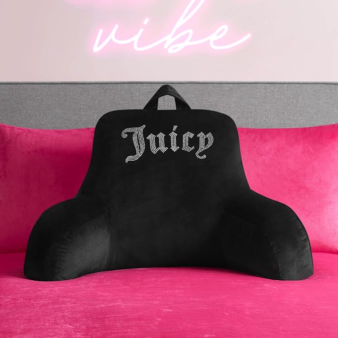 Juicy Couture Velour Backrest Pillow with Rhinestone Juicy Logo - 30"x17", Black Supportive Bed Rest Pillow for Reading, Gaming, or Relaxing - Image 2