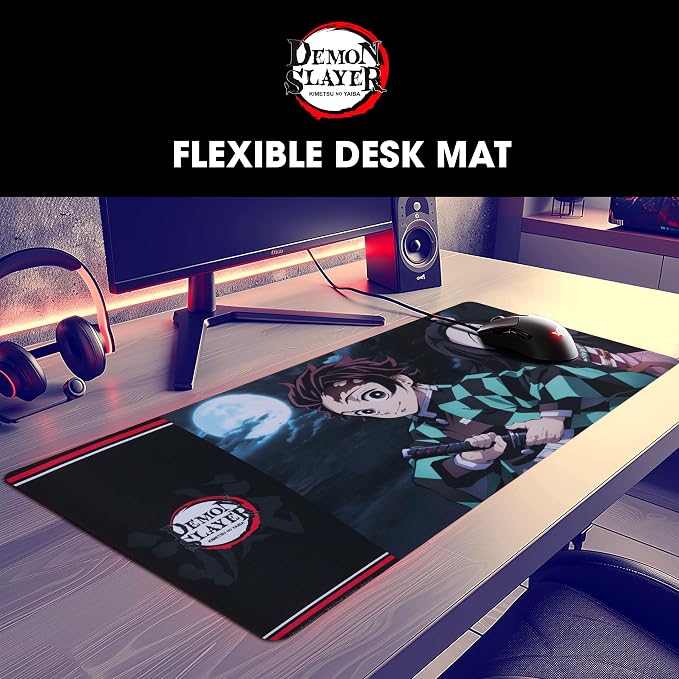 Demon Slayer Large Gaming Mouse Pad 31"x15" XL Computer Desk Mat, Anime | Demon Slayer anime gaming mouse pad, Oversized 31x15in smooth fabric top, stitched edges, non-slip rubber base. - Image 3