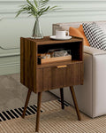 Veegle Nightstand,Modern Bedside Table with Storage Drawer and Open Wood Shelf, Accent Night Stand with Solid Wood Legs for Living Room, Bedroom and Small Spaces,Easy Assembly (Walnut Brown) by Unknown