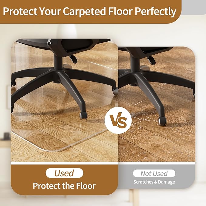 Clear Office Chair Mat for Hard Floors, Plastic Floor Protector for Chairs | 48 x 60 Inch Transparent Under Desk Mat for Rolling Desk & Computer Chairs, Protects Hardwood, Wood and Tile Floors - Image 3