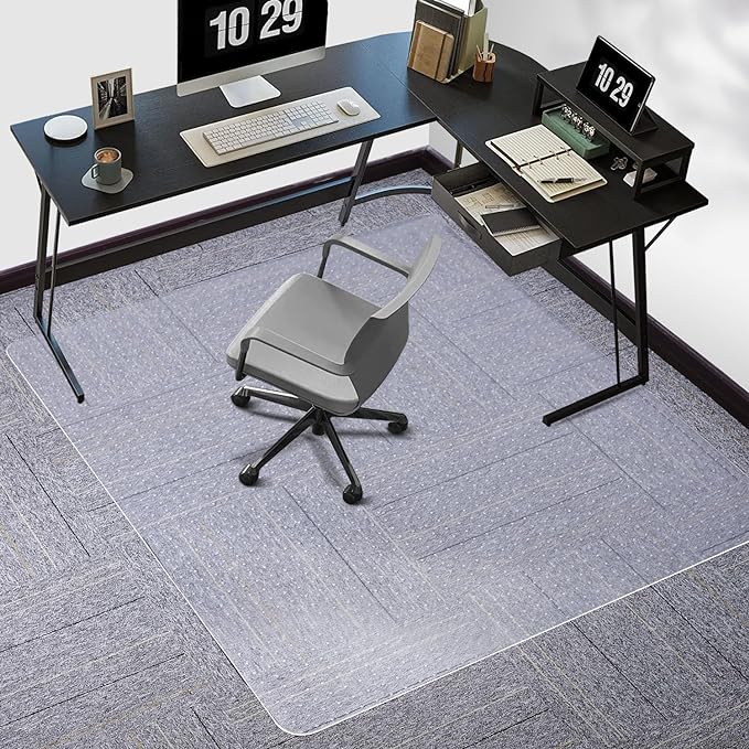 Tydle Chair Mat for Carpet, 60" x 46" Chair Mat for Carpeted Floors, Non-Slip Computer Under Desk Plastic Floor Mat for Work Gaming Chairs, Heavy Duty Carpeted Floor Protector for Home Office (Clear) by TYDLE