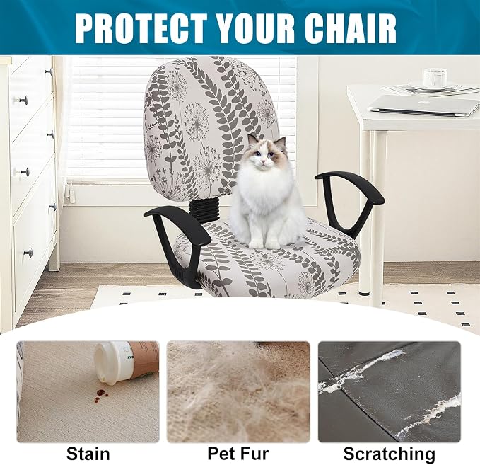 Smiry Stretch Printed Office Computer Desk Chair Covers for Seat & Backrest | Stretch Fit, Soft Fabric Universal Washable Removable, Anti-Dust Rotating Chair Slipcovers Protector - Image 8